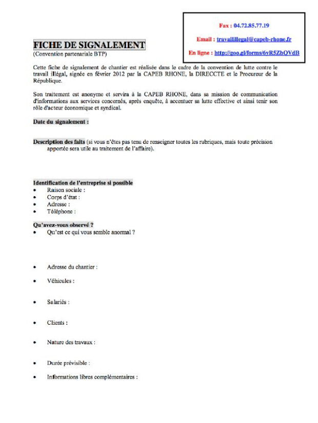 FICHE DE SIGNALEMENT et travailleurs d&eacute;tach&eacute;s 