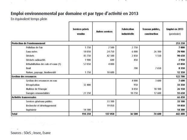 Emploi environnemental par domaine et par type d\'activit&eacute; en 2013 