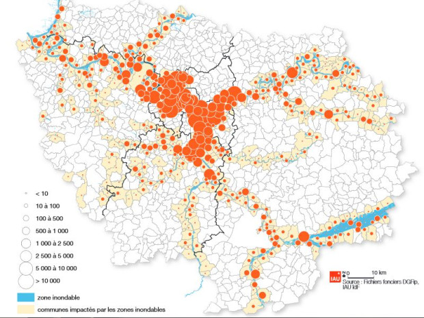 Nombre de logements localis&eacute;s en 2009 en zones inondables 