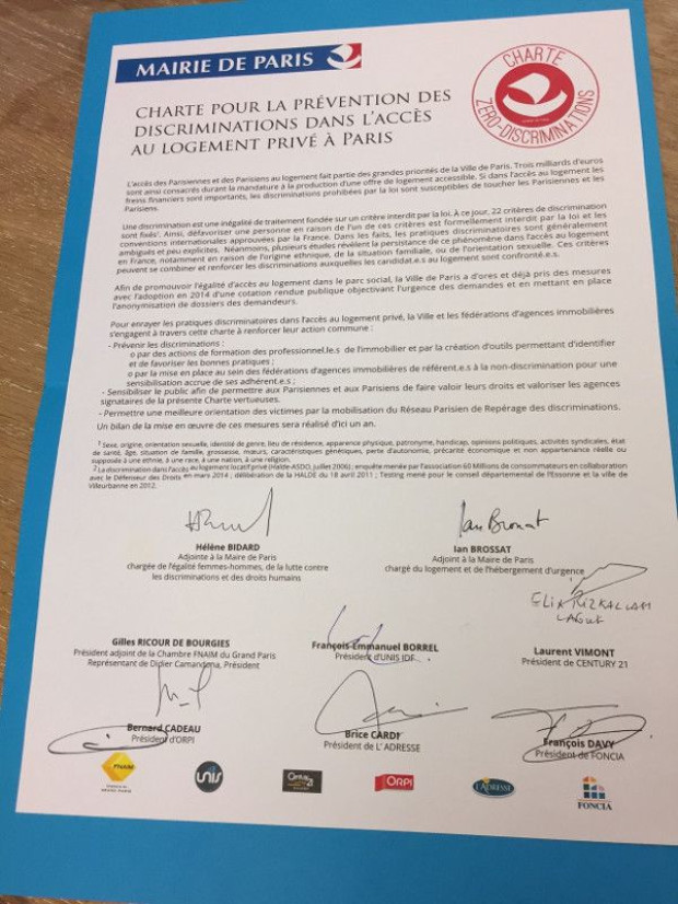 Charte pour la pr&eacute;vention des discriminations 