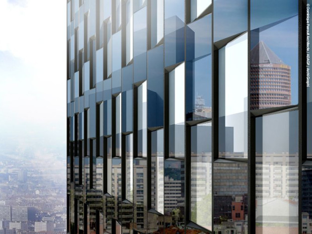 R&eacute;alisation de la tour Two Lyon &agrave; Lyon con&ccedil;ue par l\'architecte Dominique Perrault