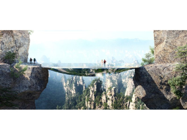 Projet de pont suspendu &agrave; Zhiangjiajie en Chine