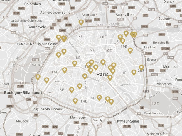 R&eacute;inventer Paris 2 : carte globale des 34 sites 