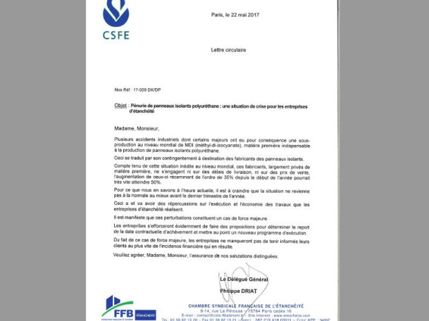 P&eacute;nurie Polyur&eacute;thane Lettre du CSFE