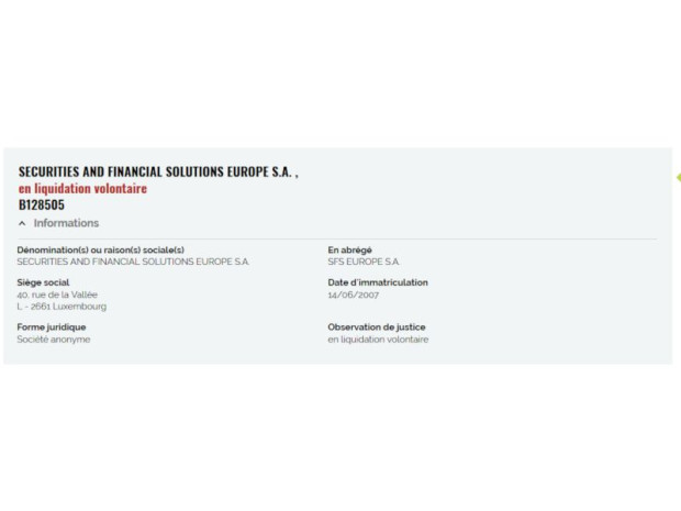 Liquidation SFS Europe, capture d\'&eacute;cran