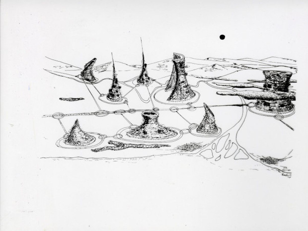 Vue a&eacute;rienne de la cit&eacute; cosmique - Iannis Xenakis