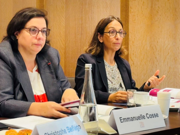 Emmanuelle Cosse pr&eacute;sidente de l\'Union sociale pour habitat et Marianne Louis directrice g&eacute;n&eacute;rale, le 16 septembre 2025