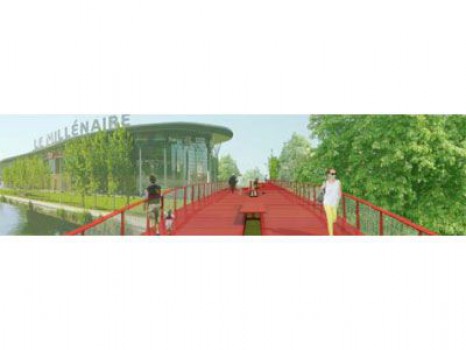 Passerelle en acier rouge 