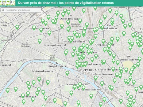 La carte des 209 lieux retenus pour être végétalisés,