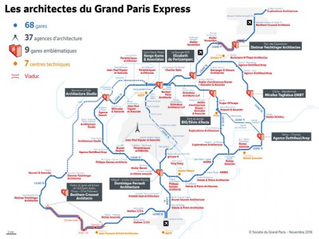 Les 37 agences d\'architecture des 68 gares du du Grand Paris Express