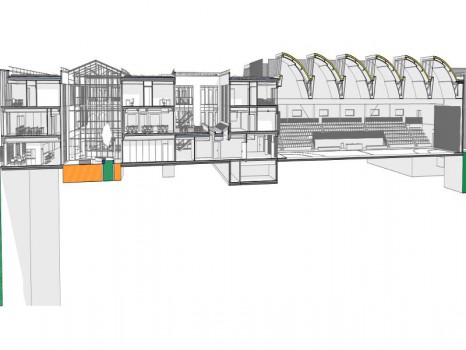 Maison du Handball à Créteil (Val-de-Marne) conçue Charles Delamy architecte mandataire, Semon Rapaport et Associés, architectes associés