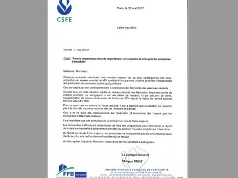 Pénurie Polyuréthane Lettre du CSFE