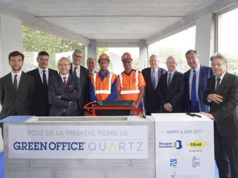 Pose de la première pierre de Green Office® Quartz à Issy-les-Moulineaux (Hauts-de-Seine), futur siège social de Colas