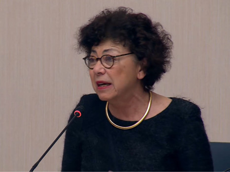 Monique Barbut, ministre de la Transition &eacute;cologique, audit&eacute;e au S&eacute;nat le 15 avril 2026.