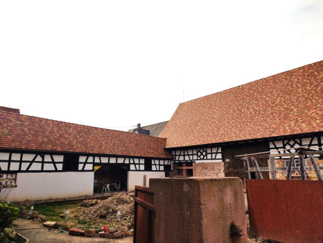 Chantier de r&eacute;novation corps de ferme Alsace